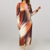 Women Munthe Dresses And Tunics | Akeville, Viscose Shiny Dress With Pattern Terracotta