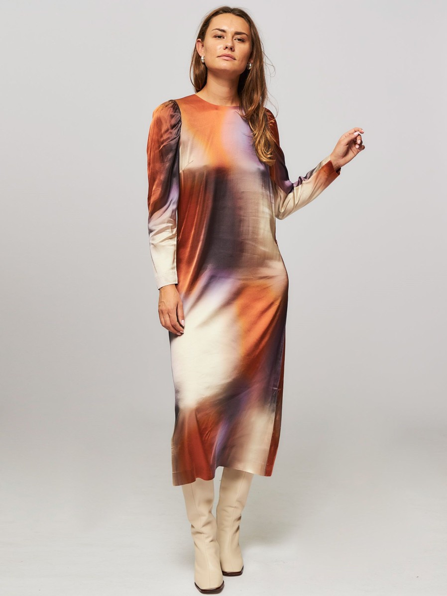 Women Munthe Dresses And Tunics | Akeville, Viscose Shiny Dress With Pattern Terracotta