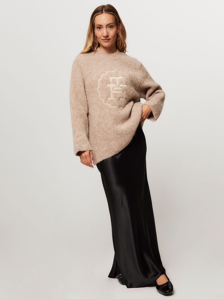 Women Tommy Hilfiger Sweaters And Cardigans | Alpaca Mix Melange Logo Jumper Sand