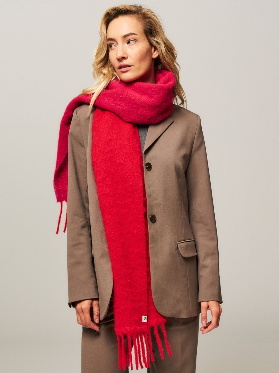 Women Becksondergaard Scarves | Naya, Wool Mix Scarf With Pattern Red