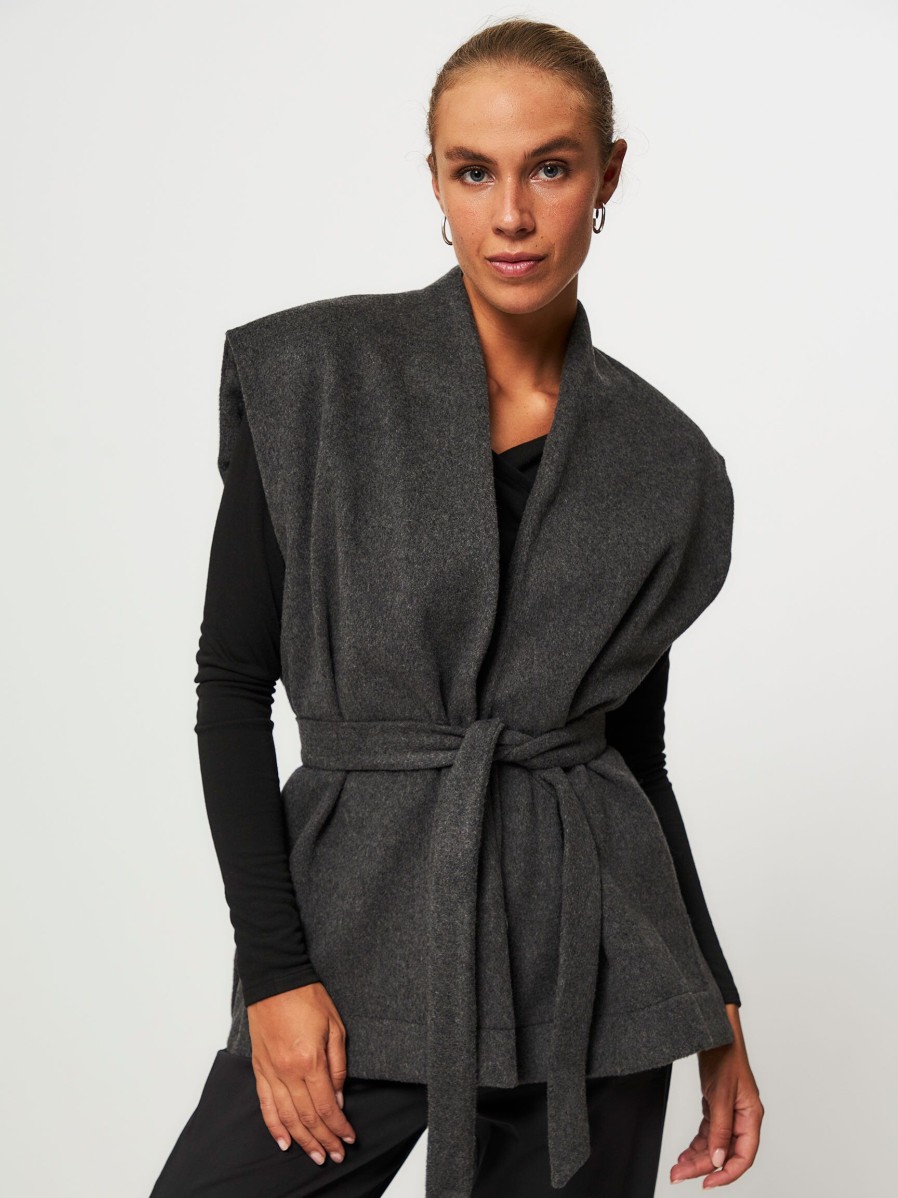 Women Club L’avenir Blazers And Jackets | Difya, Wool Mix Melange Gilet Dark Grey