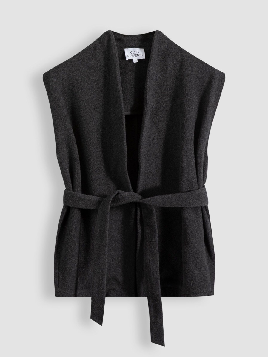 Women Club L’avenir Blazers And Jackets | Difya, Wool Mix Melange Gilet Dark Grey