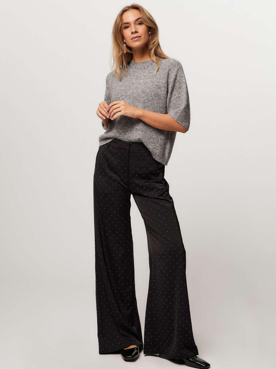 Women Munthe Pants And Jumpsuits | Leileen, Woven Trousers With Stones Black