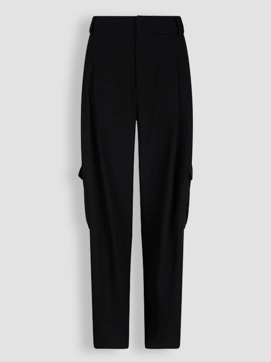 Women Chptr-s Pants And Jumpsuits | Cargo Chic, Viscose Mix Wide Leg Cargo Trousers Black