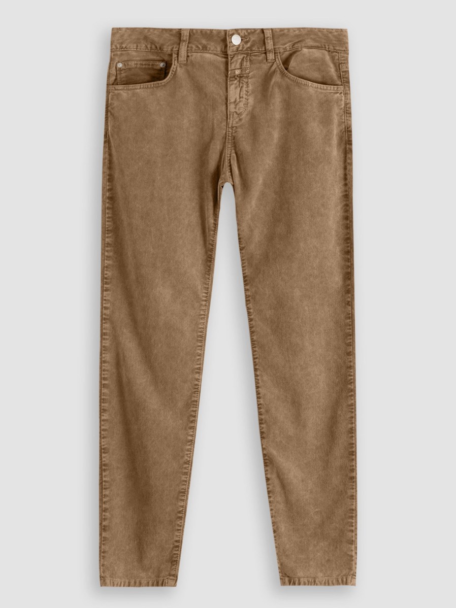 Women Closed Pants And Jumpsuits | Baker, Mid Waist Slim Fit Velvet Trousers Browngrey