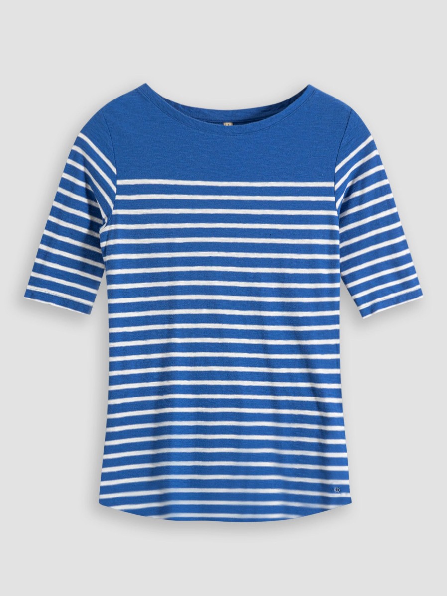 Women Bellerose Tops And Blouses | Mias, Cotton Slub Top With Striped Pattern Blue