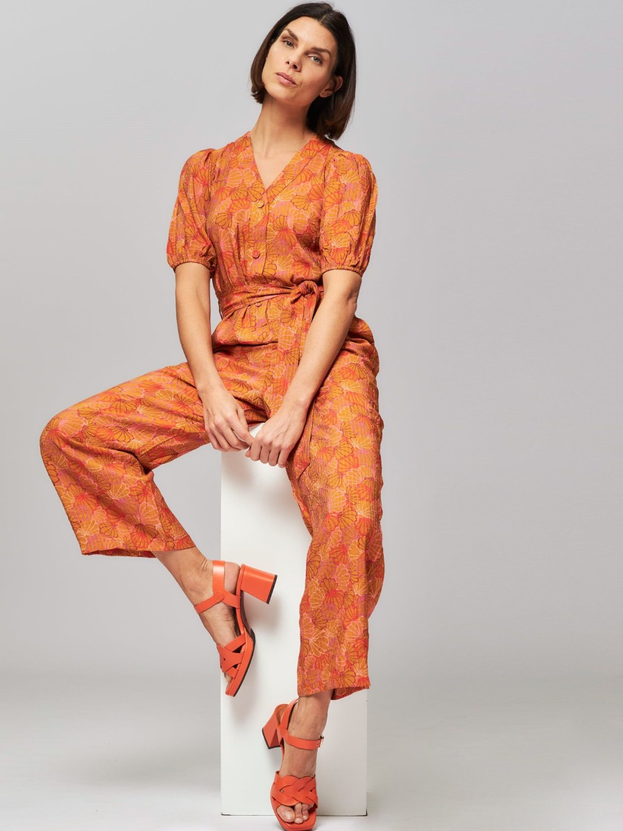 Women Frnch Pants And Jumpsuits | Laurine, Vicose Jumpsuit With Print Cognac