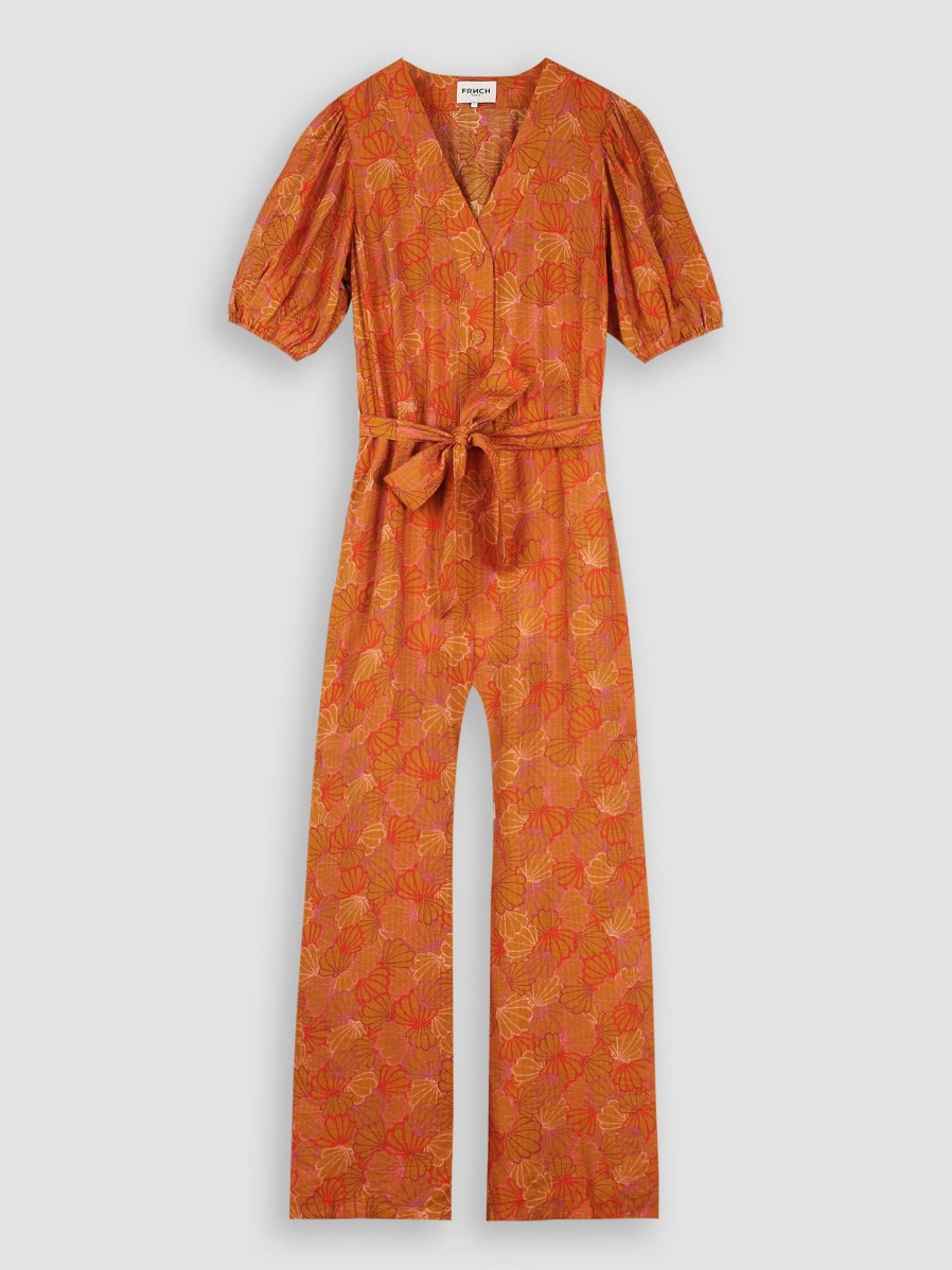 Women Frnch Pants And Jumpsuits | Laurine, Vicose Jumpsuit With Print Cognac