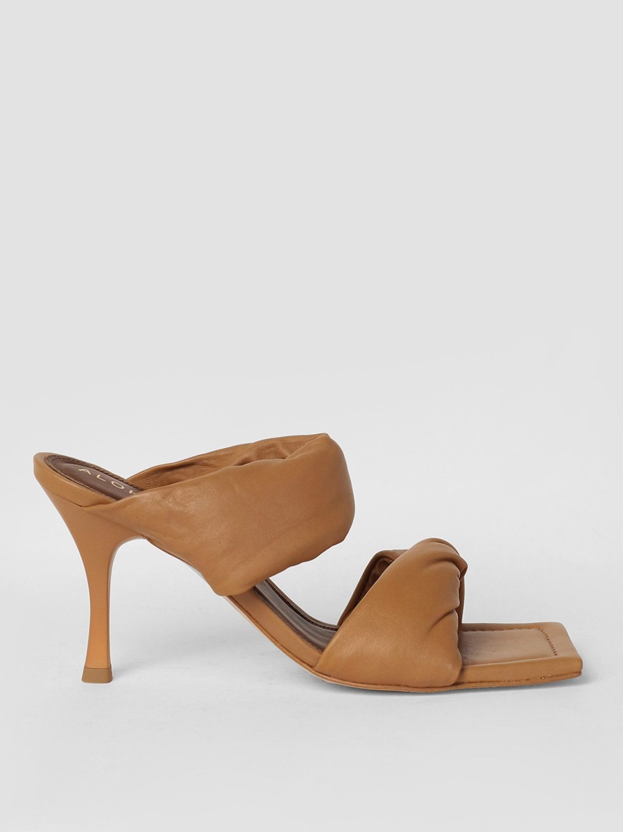 Women Alohas Sandals | Twist Strap, Leather Mules Camel