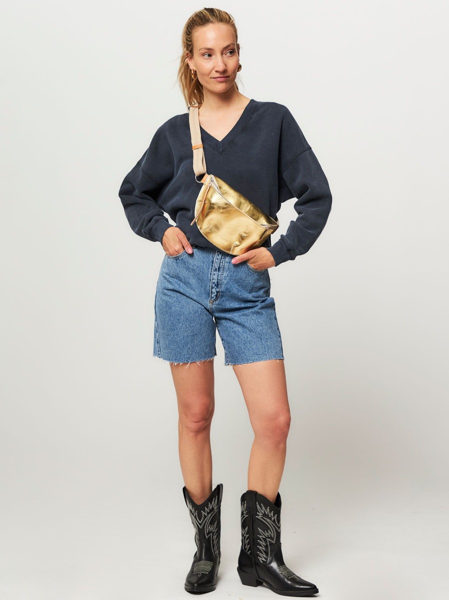 Women Bellerose Sweaters And Cardigans | Fellow, Cotton Mix Garment Dyed Sweater Dark Blue