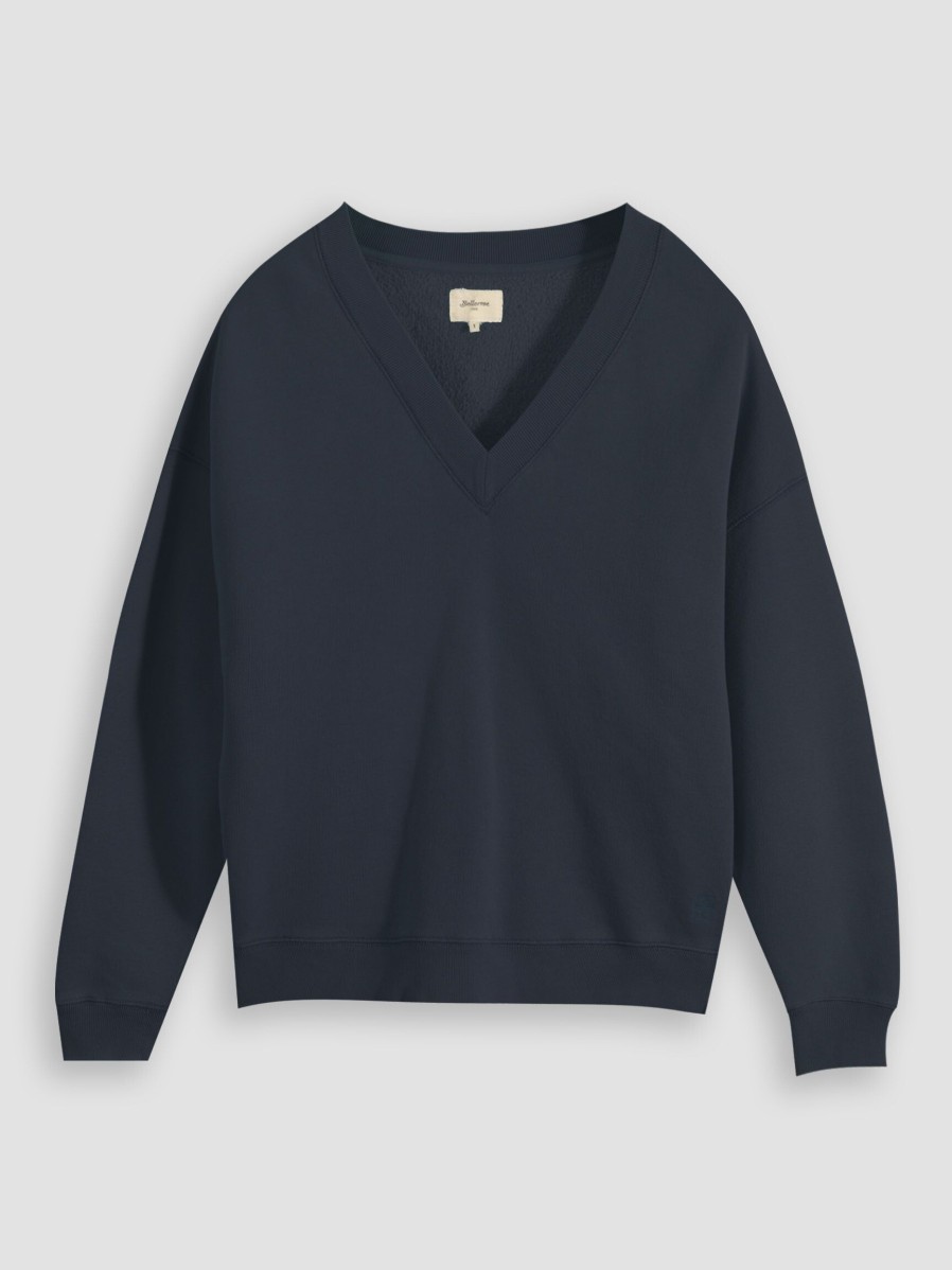 Women Bellerose Sweaters And Cardigans | Fellow, Cotton Mix Garment Dyed Sweater Dark Blue