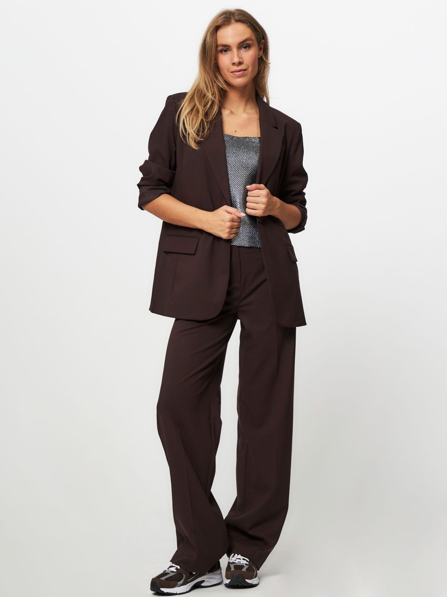 Women Modstrom Pants And Jumpsuits | Anker, Rayon Mix Wide Leg Trousers Dark Brown