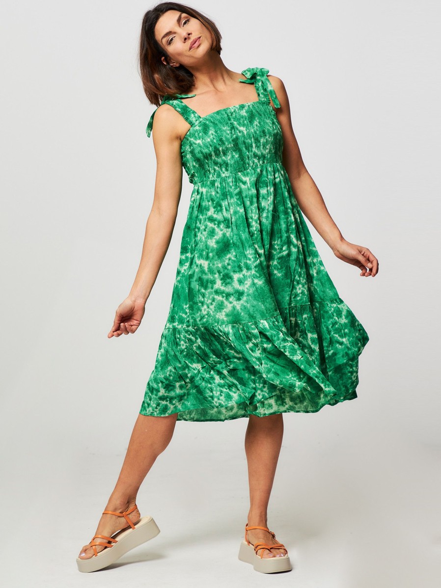 Women Lollys Laundry Dresses And Tunics | Minna, Viscose Dress With Tie Dye Print Green