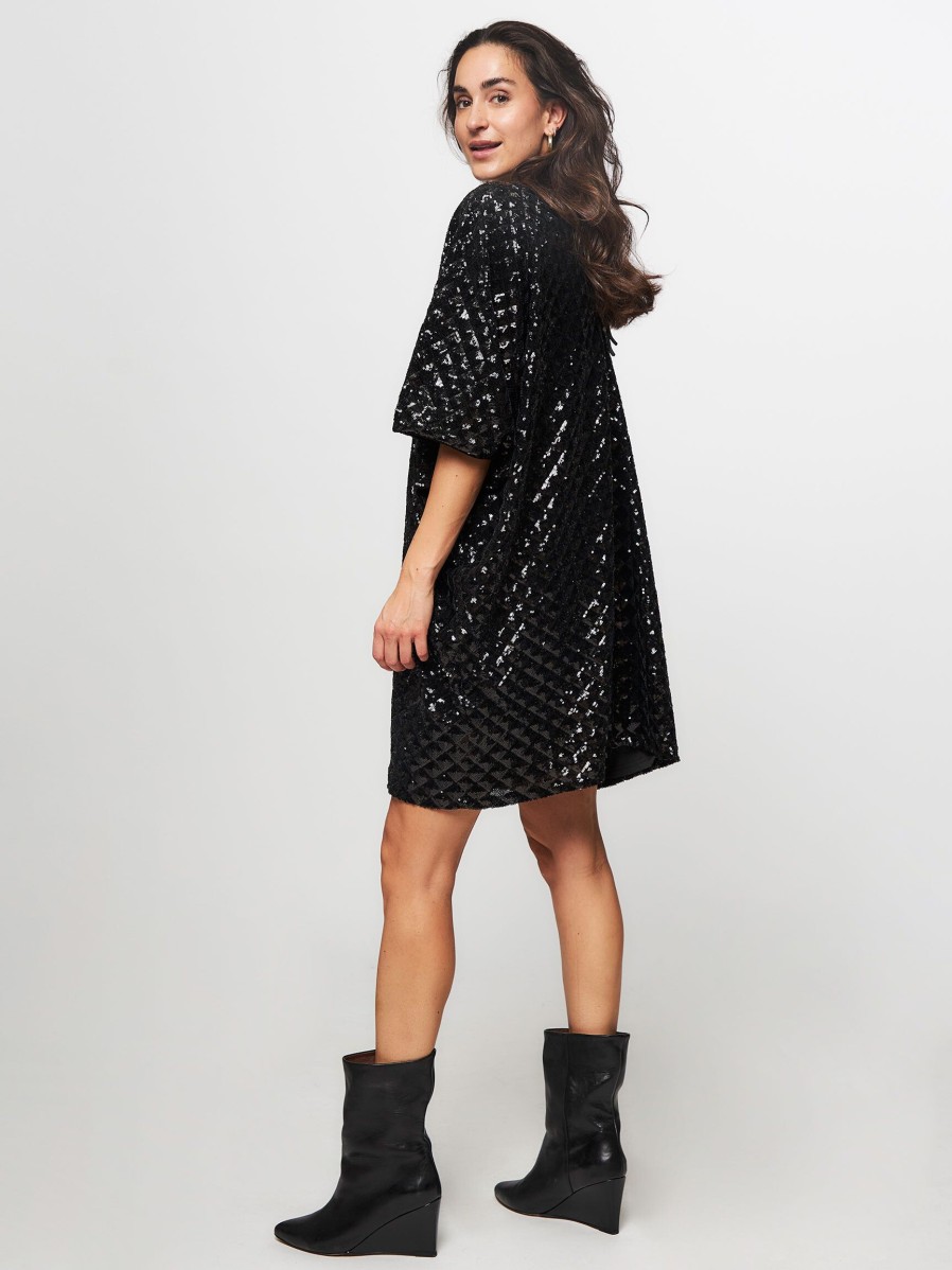 Women Frnch Dresses And Tunics | Charlyn, Cotton Sequins Dress Black