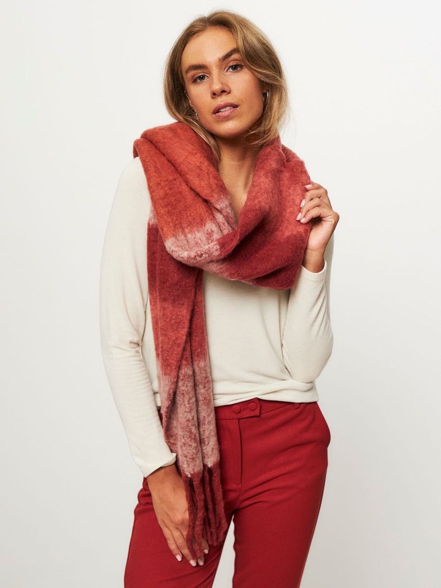 Women Yaya Scarves | Wool Mix Scarf With Pattern Red