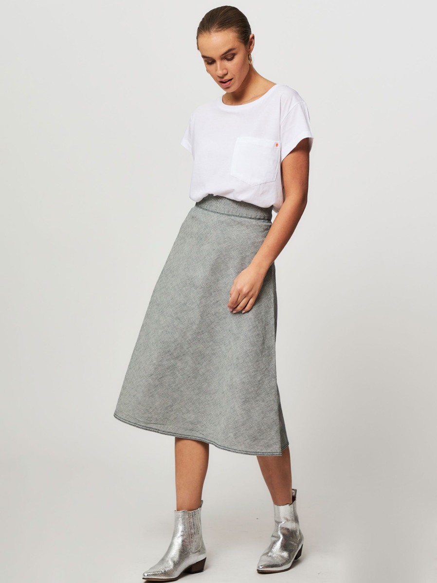 Women Mads Norgaard Skirts | Milk Stelly, Cotton A-Line Skirt With Pattern Bluegrey