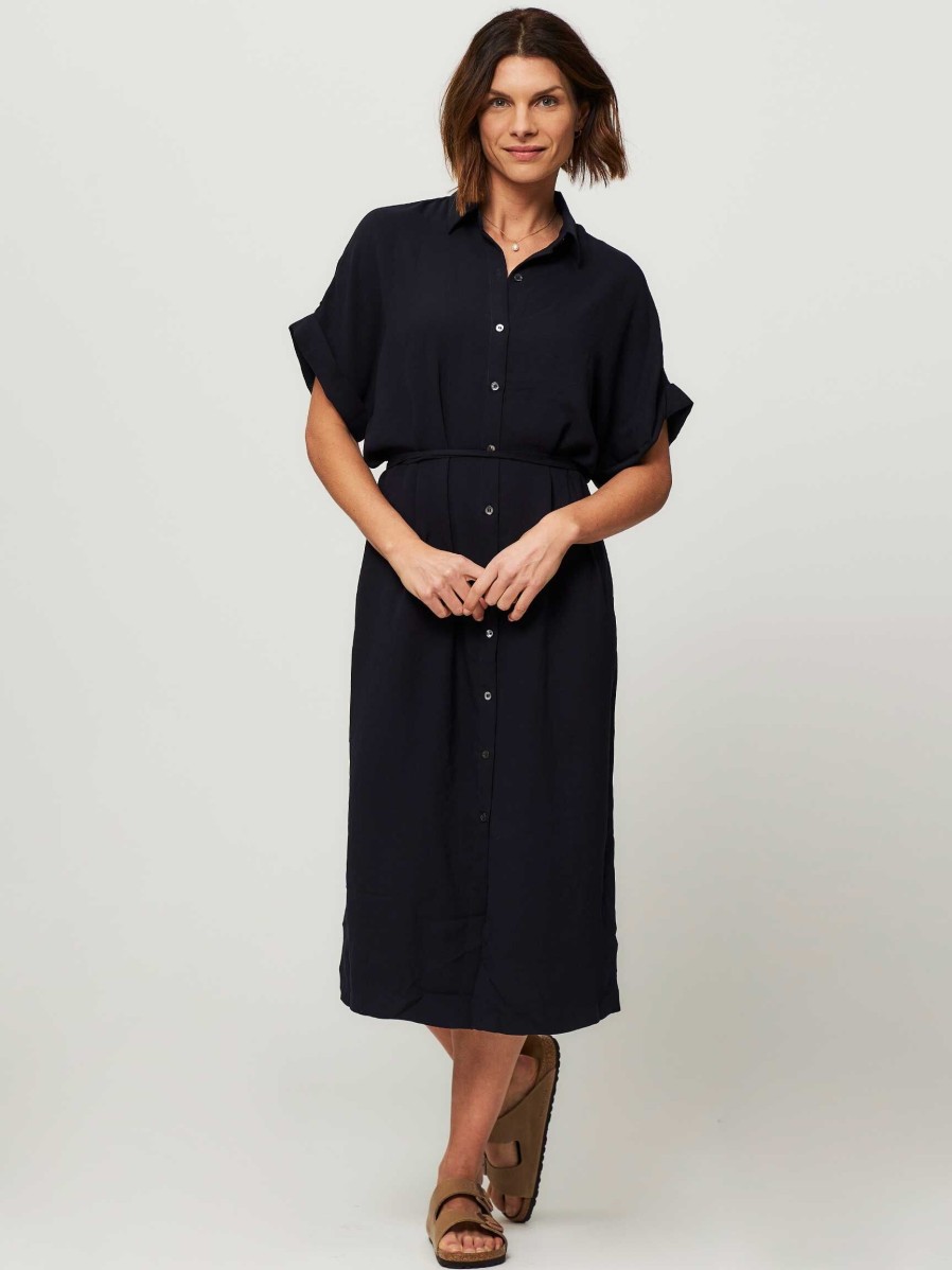 Women Trvl Drss Dresses And Tunics | Vermont, Woven Button Down Dress Dark Blue