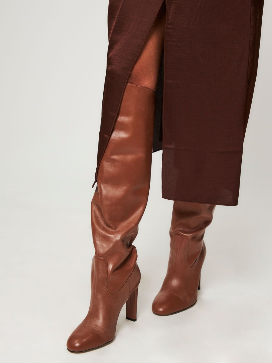 Women Brown Dot. Boots | Emily, Leather High Boots Cognac