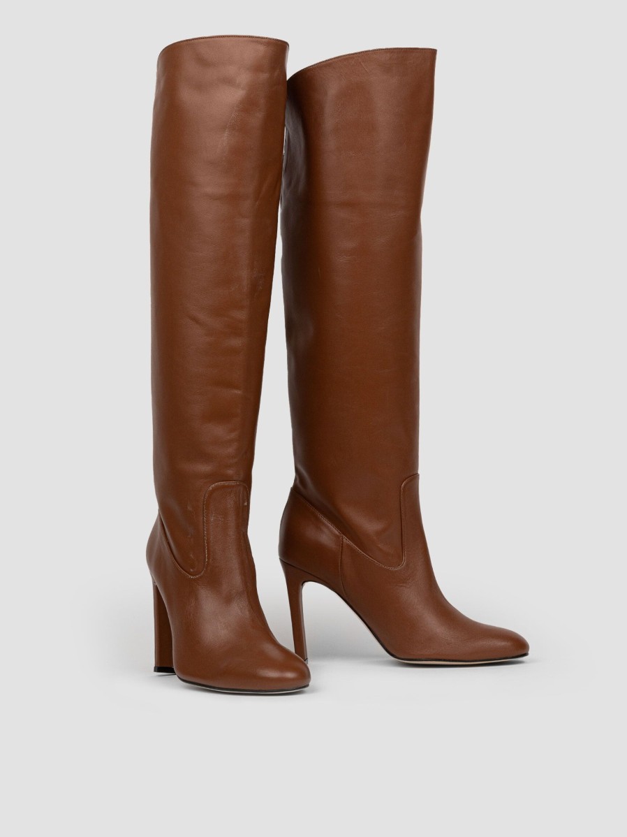 Women Brown Dot. Boots | Emily, Leather High Boots Cognac