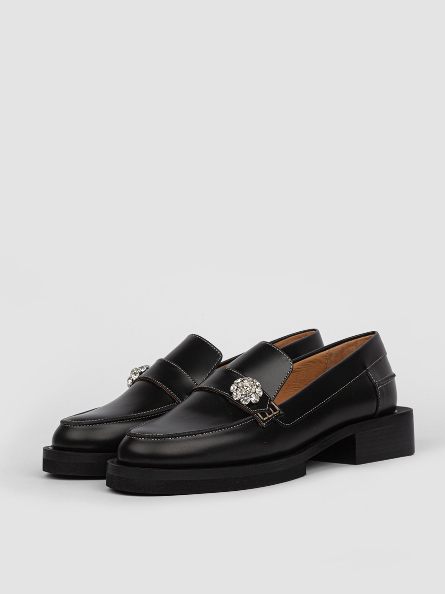 Women Ganni Ballet Flats And Loafers | Leather Loafers Black