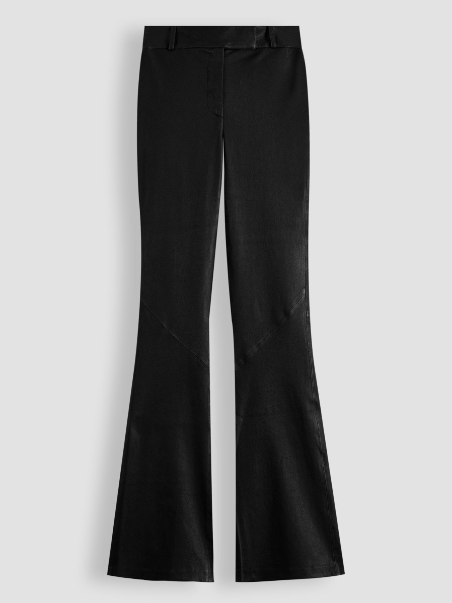 Women Studio AR Pants And Jumpsuits | Jaela, Leather Stretch Flared Trousers Black