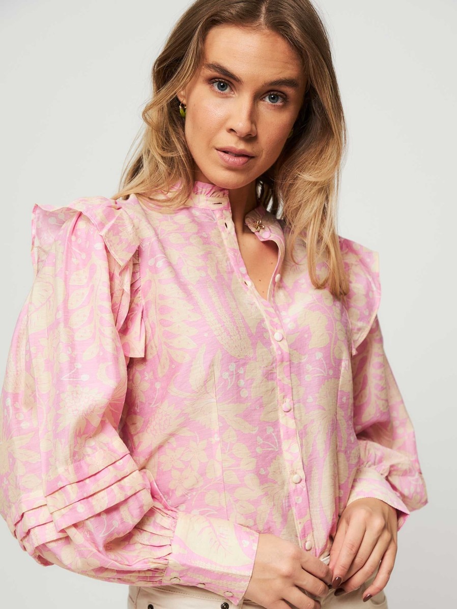 Women Fabienne Chapot Tops And Blouses | Philo, Viscose Mix Blouse With Print Pink