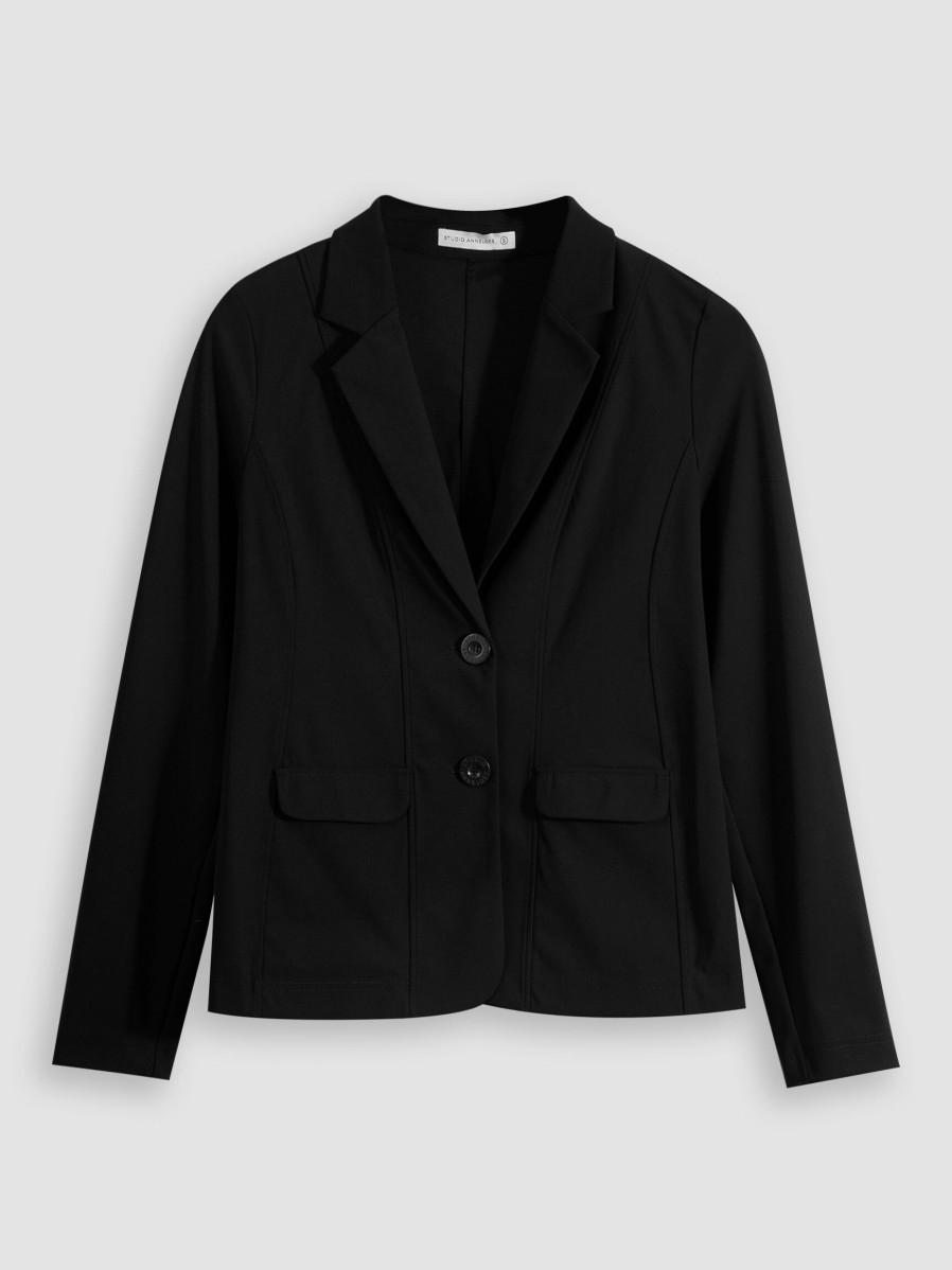 Women Studio Anneloes Blazers And Jackets | Clean, Heavy Travel Fitted Blazer Black