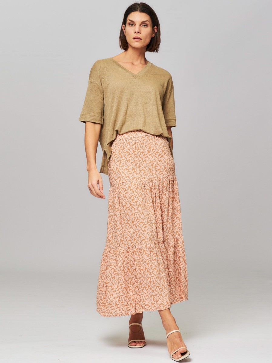 Women Poppy Field Skirts | Joia, Viscose A-Line Skirt With Print Lightbrown