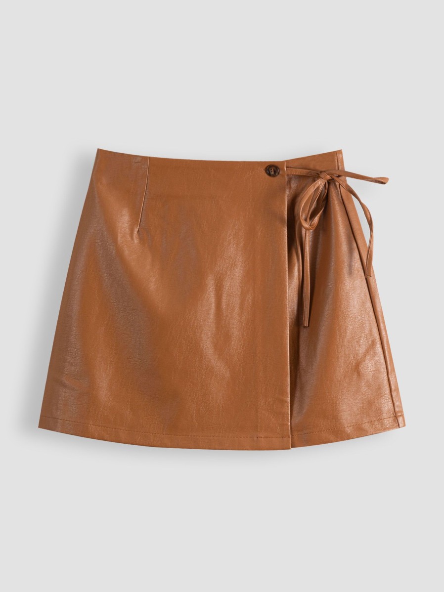 Women Frnch Skirts | Romane, Leatherlook Wrap Over Skirt Camel