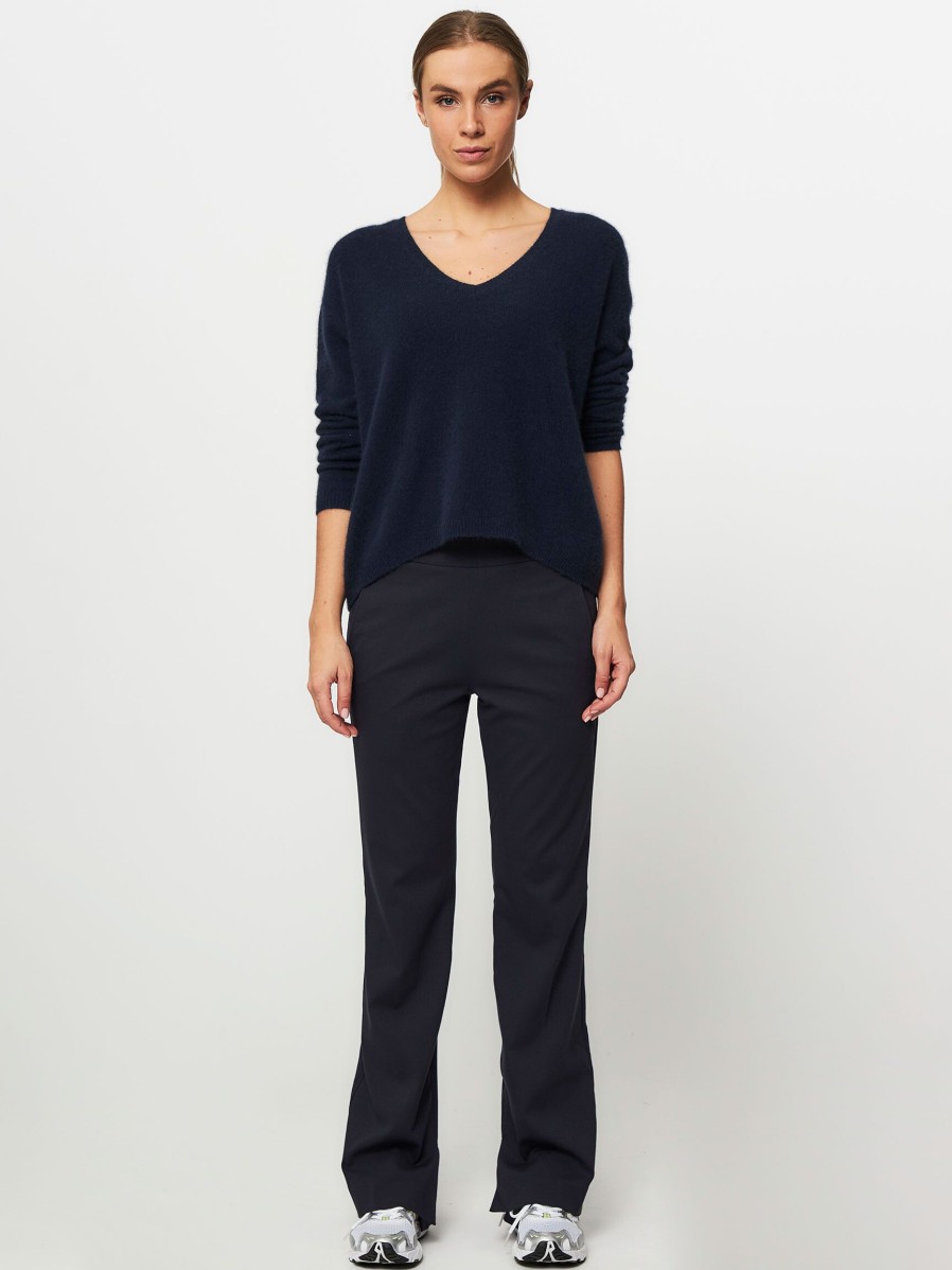 Women Graumann Pants And Jumpsuits | Mira, Viscose Mix Jersey Flared Trousers Dark Blue