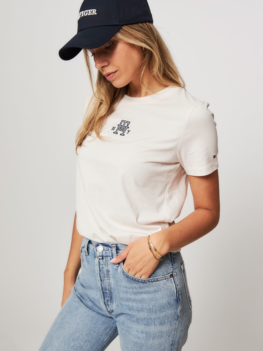 Women Tommy Hilfiger Tops And Blouses | Cotton Logo T-Shirt Off White