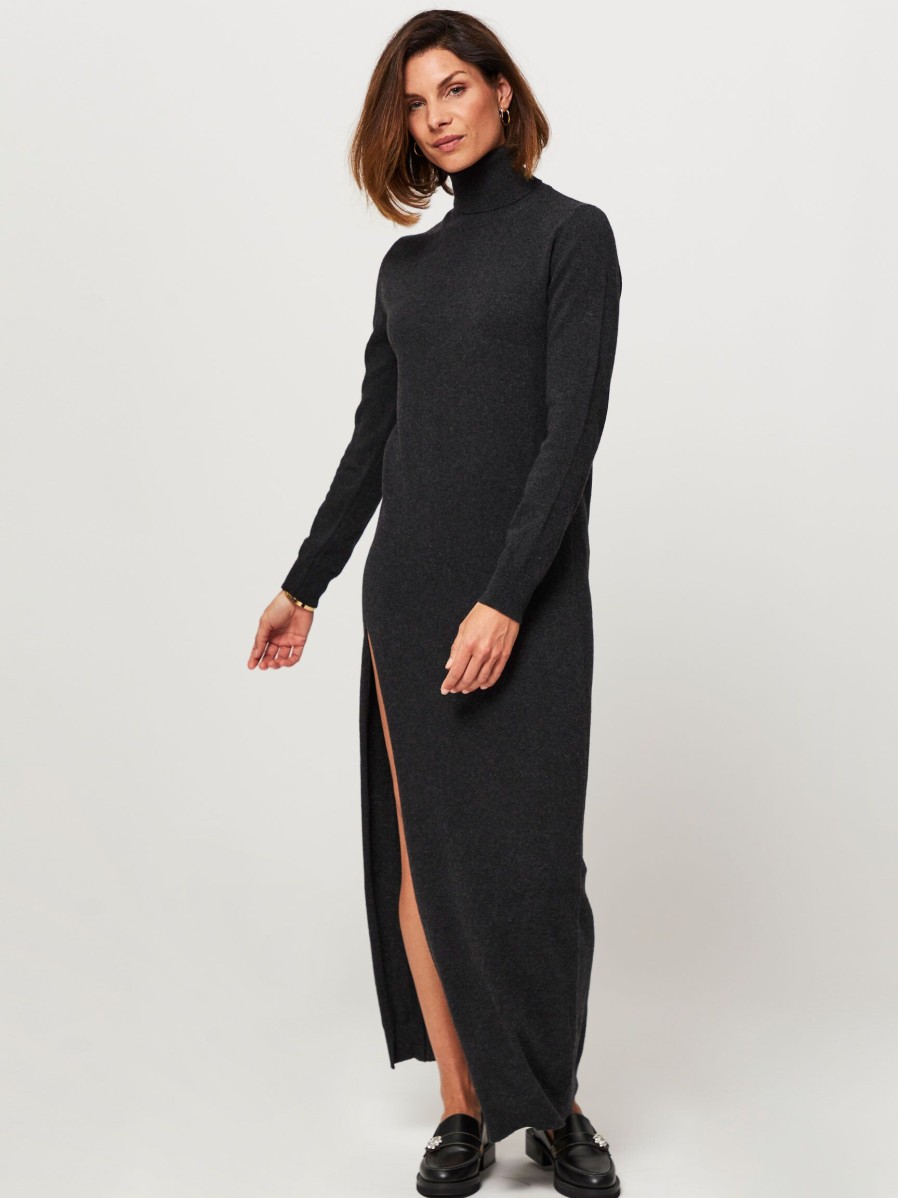 Women Semicouture Dresses And Tunics | Wool/Cashmere Mix Melange Dress With Turleneck Anthracite