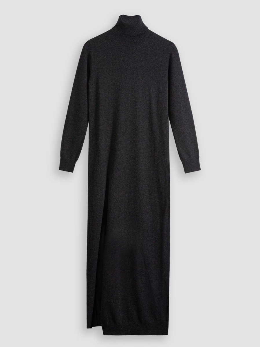 Women Semicouture Dresses And Tunics | Wool/Cashmere Mix Melange Dress With Turleneck Anthracite