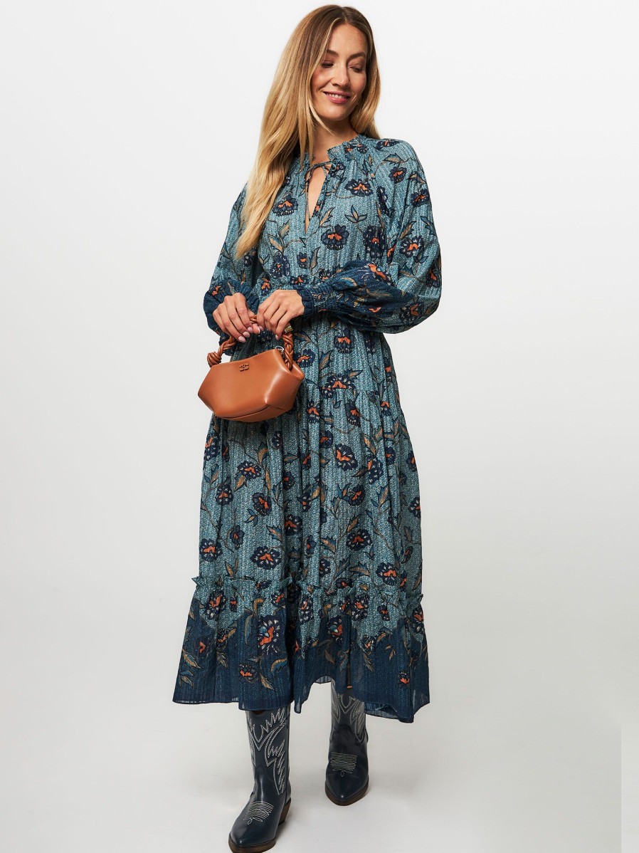 Women Ulla Johnson Dresses And Tunics | Katerina, Cotton/Viscose Mix Dress With Print Light Blue