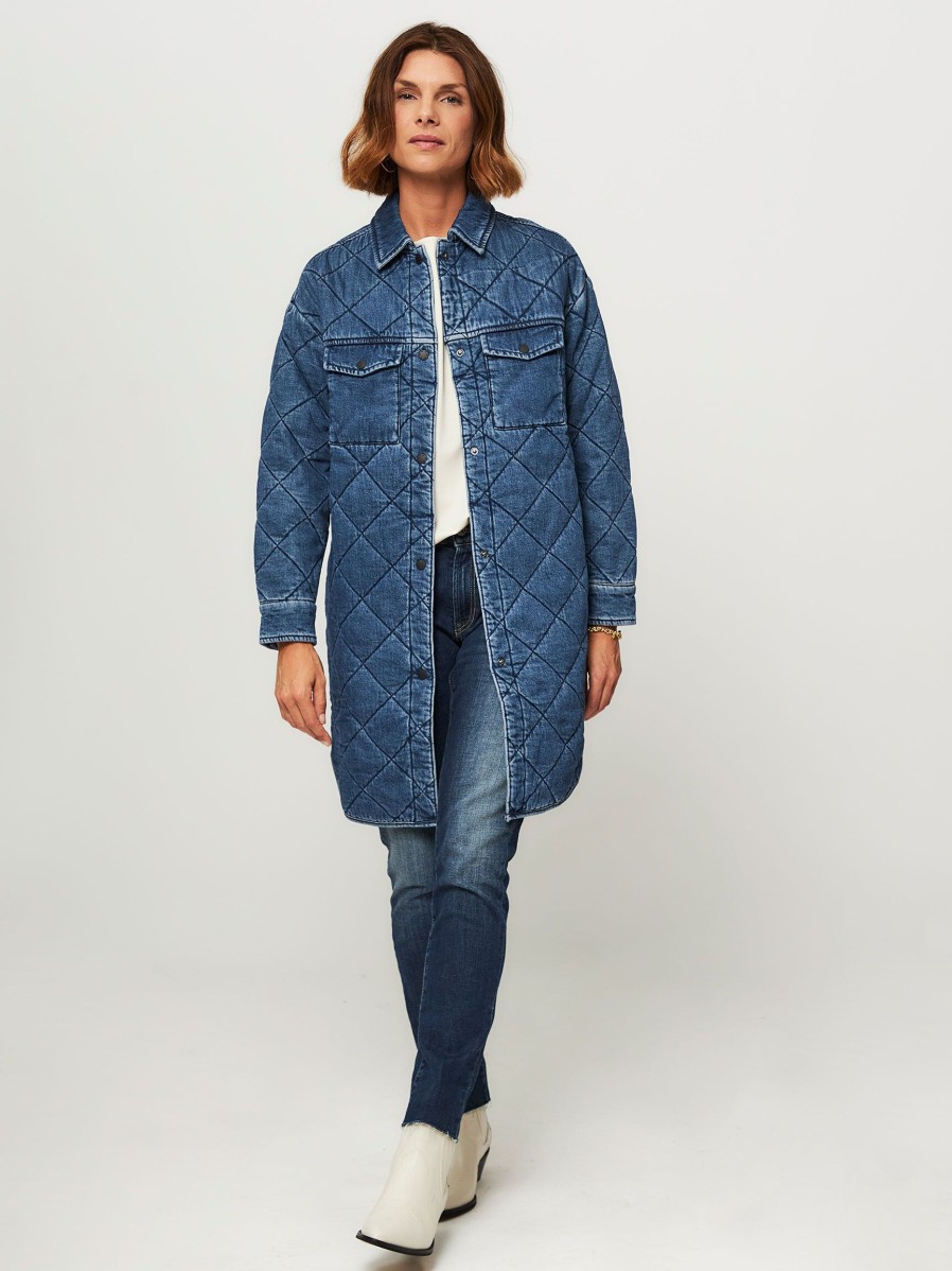 Women Denham Outerwear | Kelly, Denim Quilted Jacket Blue