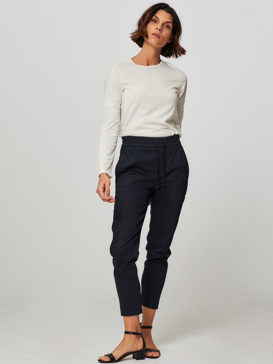 Women Drykorn Pants And Jumpsuits | Level, Cotton Stretch Trousers Dark Blue