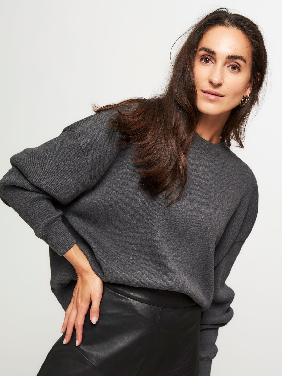 Women American Vintage Sweaters And Cardigans | Piwik, Cotton Melange Rib Sweater Dark Grey