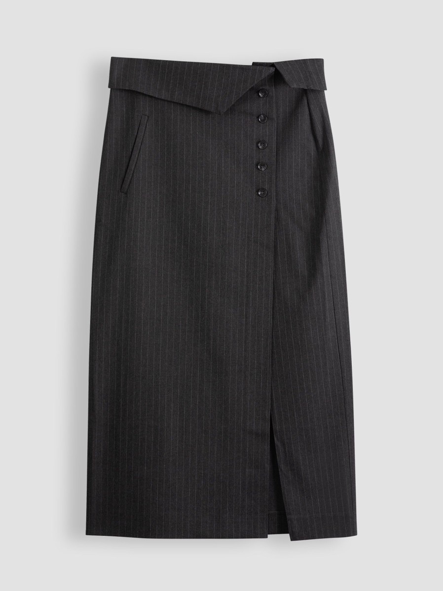 Women Les Coyotes de Paris Skirts | Viscose Mix Pinstripe Skirt Dark Grey