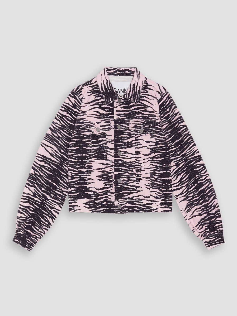 Women Ganni Outerwear | Denim Jacket With Print Lilac