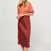 Women Ruby Tuesday Skirts | Relyn, Viscose Shiny A-Line Skirt Stone Red