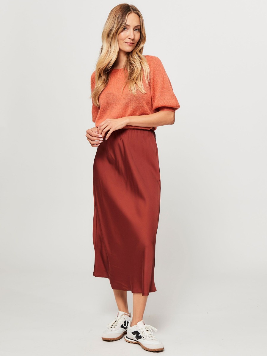 Women Ruby Tuesday Skirts | Relyn, Viscose Shiny A-Line Skirt Stone Red