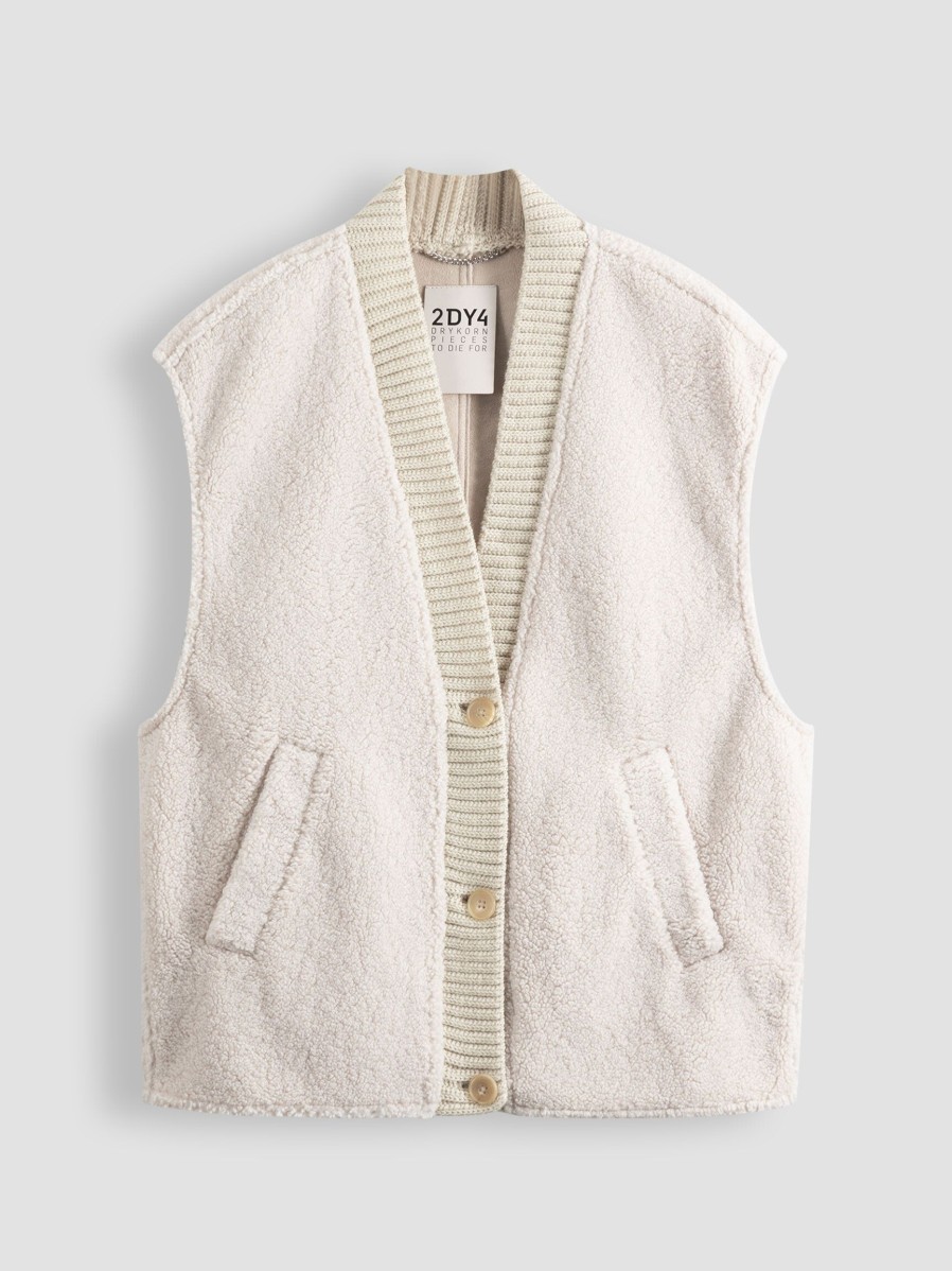 Women Drykorn Outerwear | Eydon, Woven Teddy Bodywarmer Cream