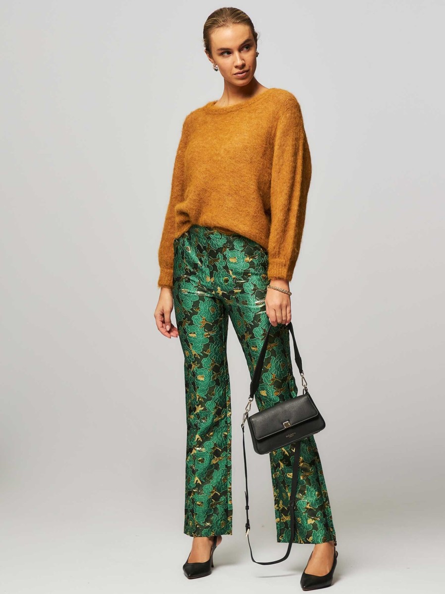 Women Co'Couture Pants And Jumpsuits | Cama, Woven Trousers With Pattern And Lurex Green