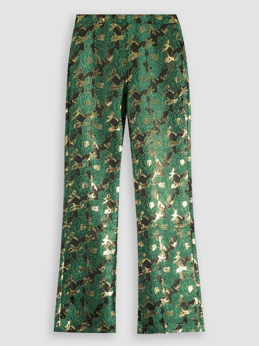 Women Co'Couture Pants And Jumpsuits | Cama, Woven Trousers With Pattern And Lurex Green