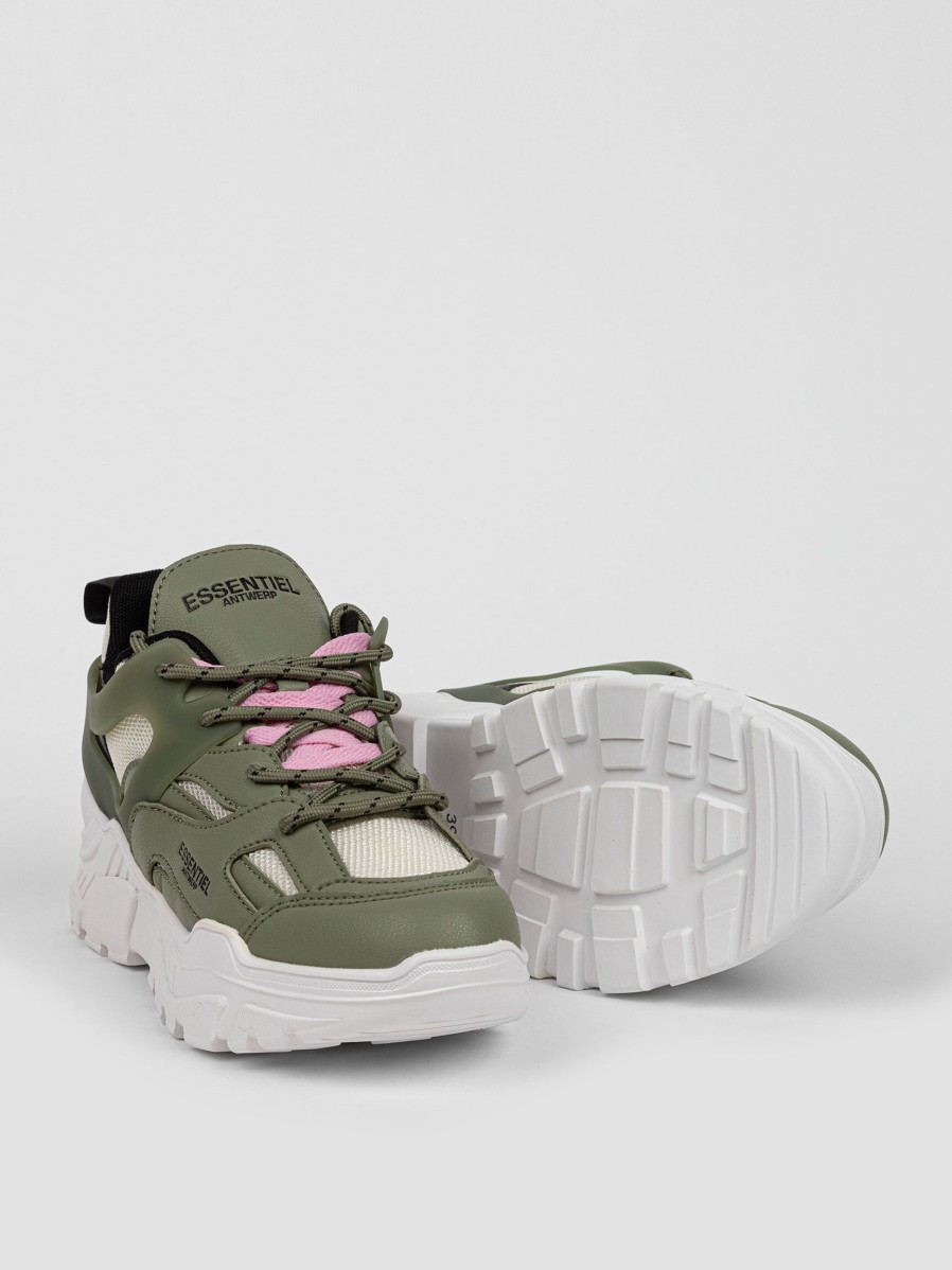 Women Essentiel Antwerp Sneakers | Evangelo, Leather Look Sneakers Dark Green