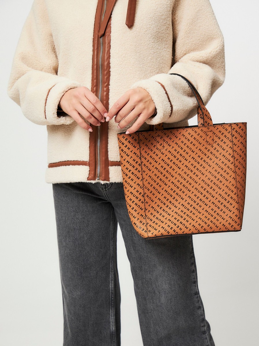 Women Munthe Bags | Estella, Leather Handbag With Pattern Camel