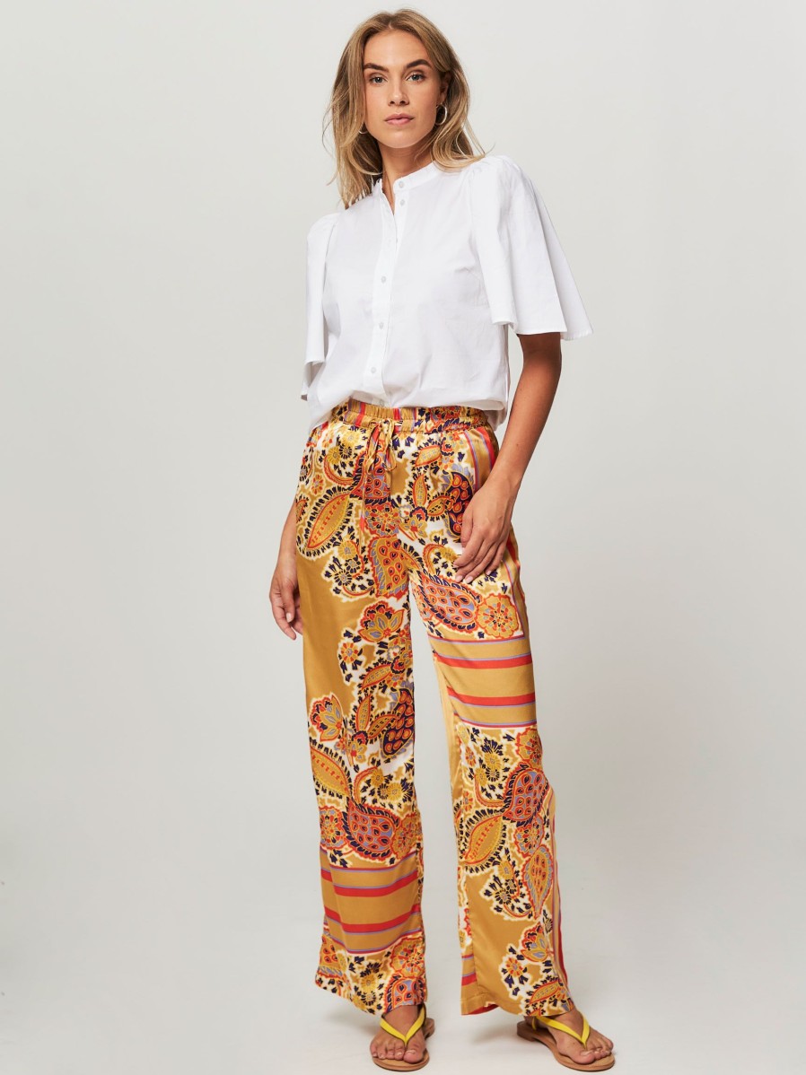 Women Co'Couture Pants And Jumpsuits | Scarf, Woven Trousers With Print Mustard