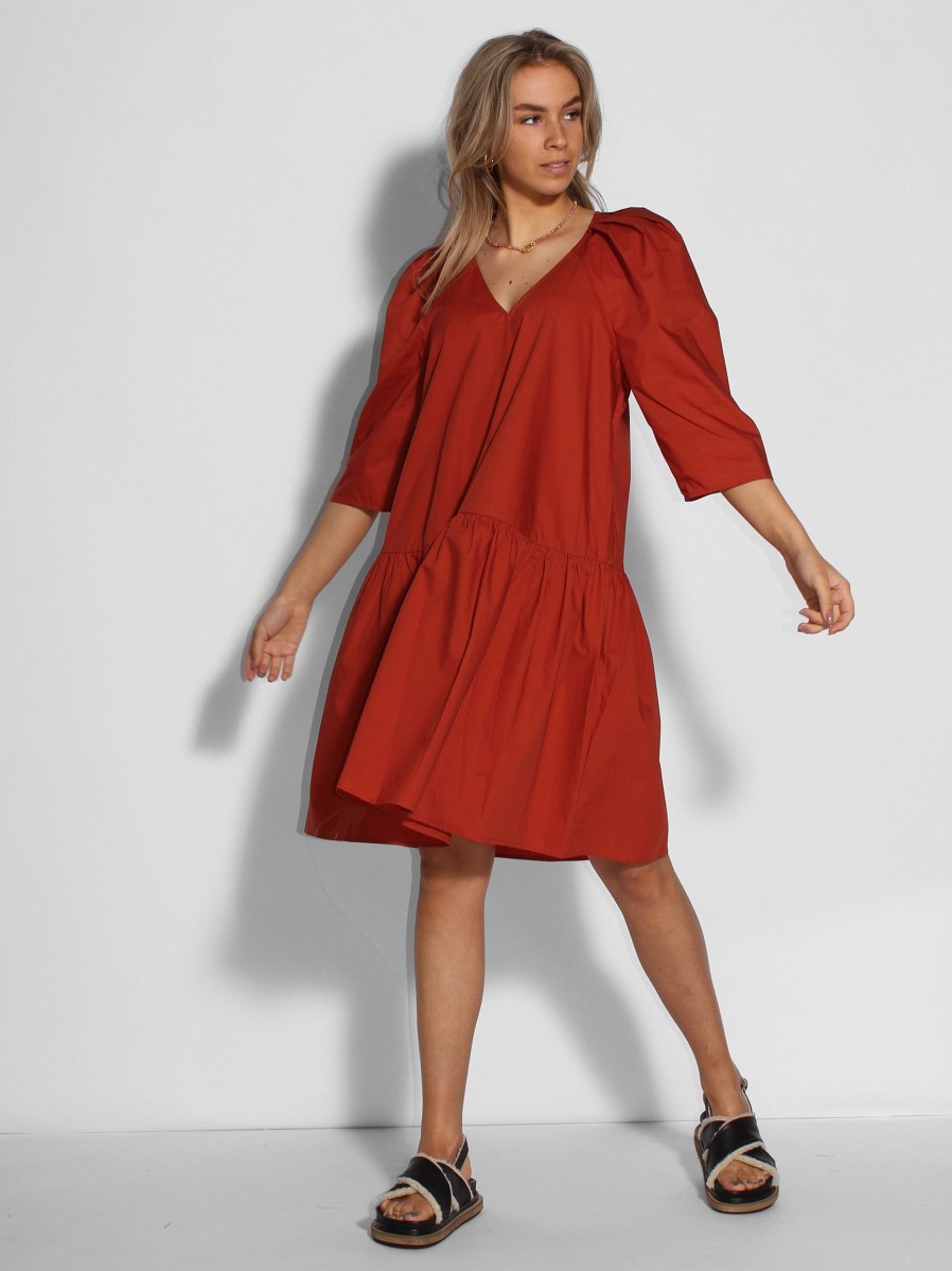 Women By Malene Birger Dresses And Tunics | Cymaria, Organic Cotton Poplin Dress Stone Red