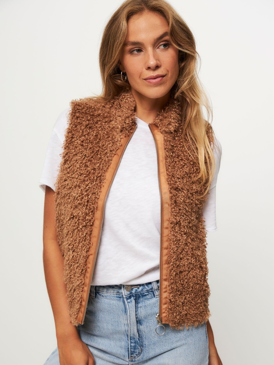 Women Bellerose Outerwear | Hora, Woven Teddy Bodywarmer Brown