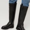 Women Closed Boots | Leather High Boots Black